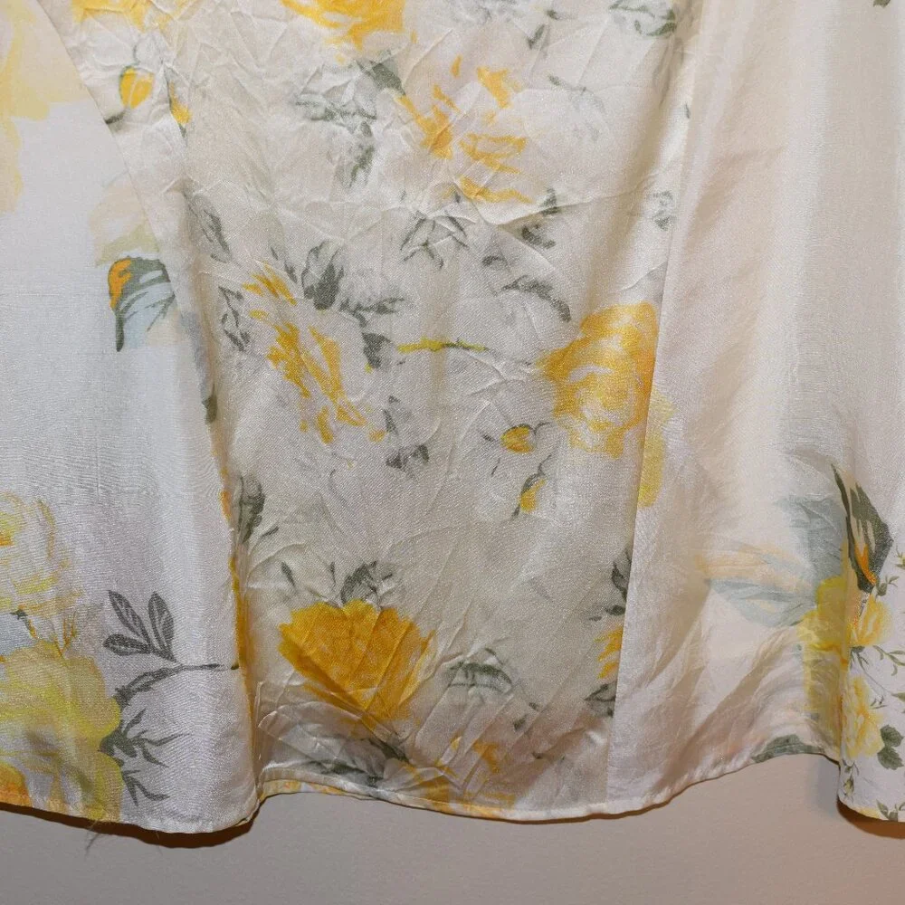 Banana Republic 100% Silk Yellow Floral Classic Skirt Church Wedding Career Wear
